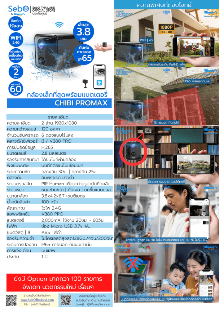 กล้องวงจรปิด SEBO CHIBI PROMAX WIFI กล้องจิ็ว พกพาข้างนอกได้